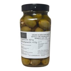 Grüne Oliven Chalkidiki mit Knoblauch Gefüllt 410g Abtropfgewicht
