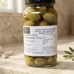 Grüne Oliven Chalkidiki mit Knoblauch Gefüllt 410g Abtropfgewicht